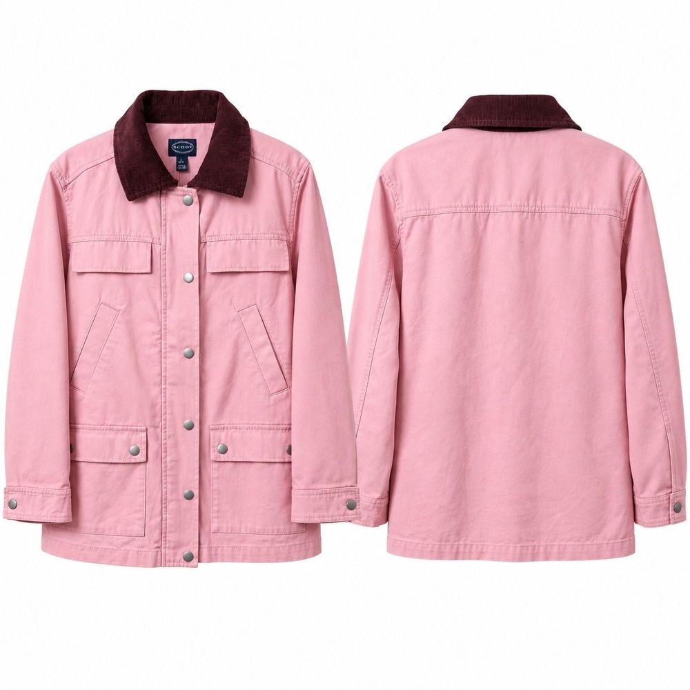 NWT$ SCOOP Barn Chore Jacket Womens Sz S(4-6) Pink Burgundy Contrasting Collar